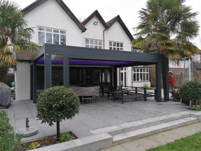 large anthracite pergola with led lighting