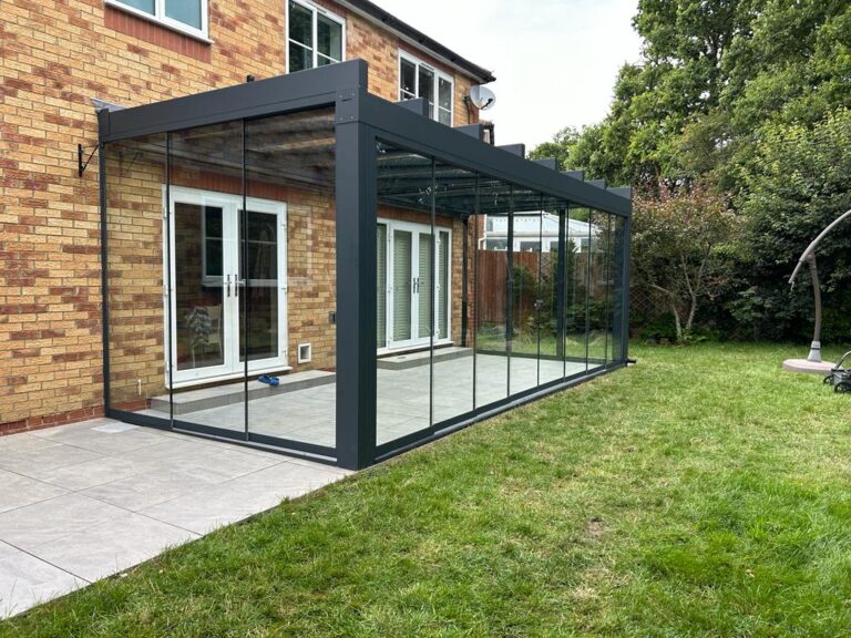 small glass room pergola