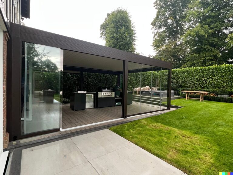 large pergola with kitchen island