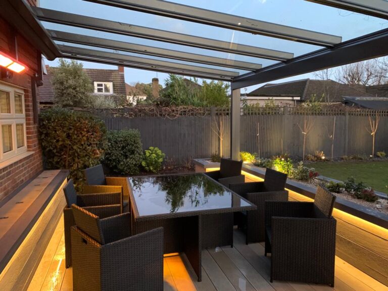 medium glass roof pergola at night