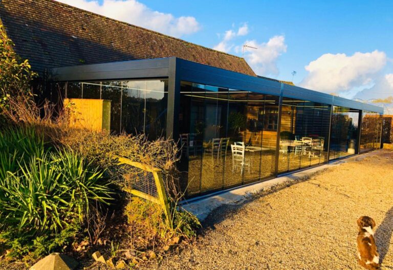 large pergola with retractable roof