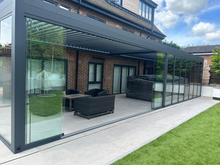 large bladed roof pergola with glazing