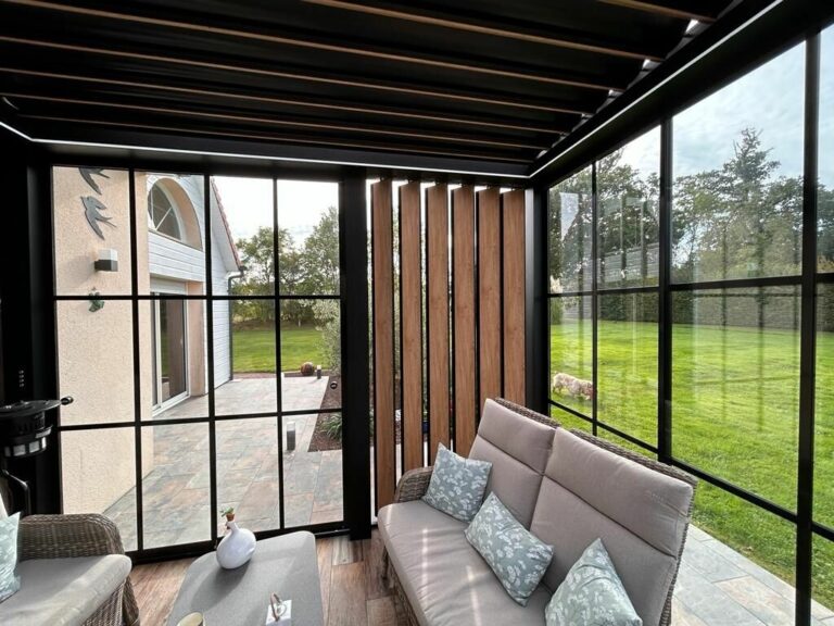 medium pergola with bladed roof