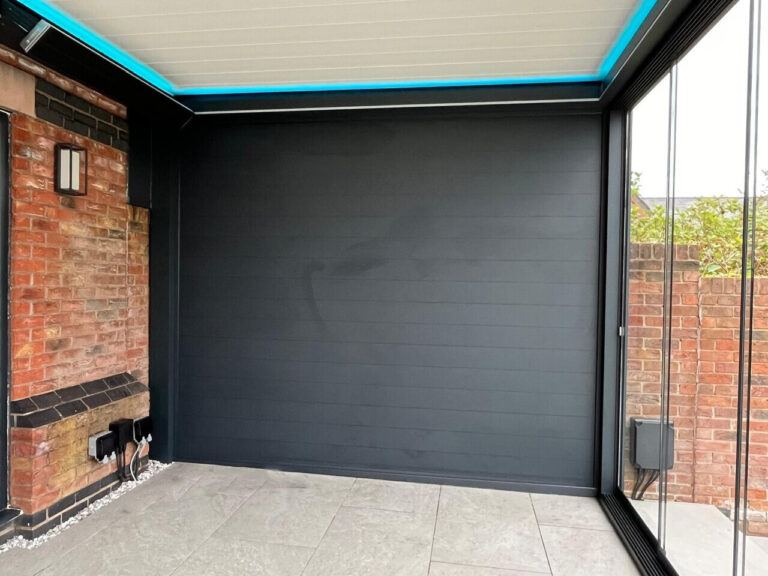inside of a bladed roof pergola